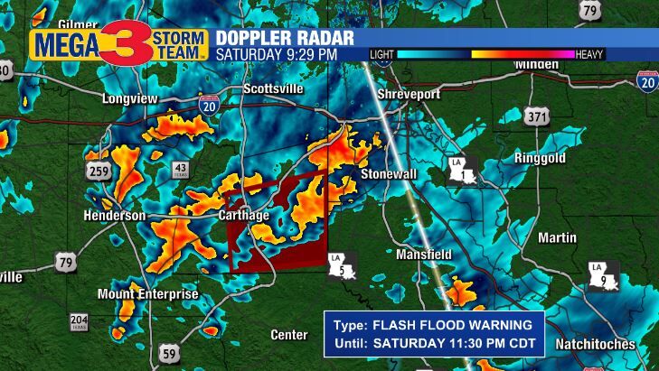 Flash Flood Warning for Panola County during Saturday Evening